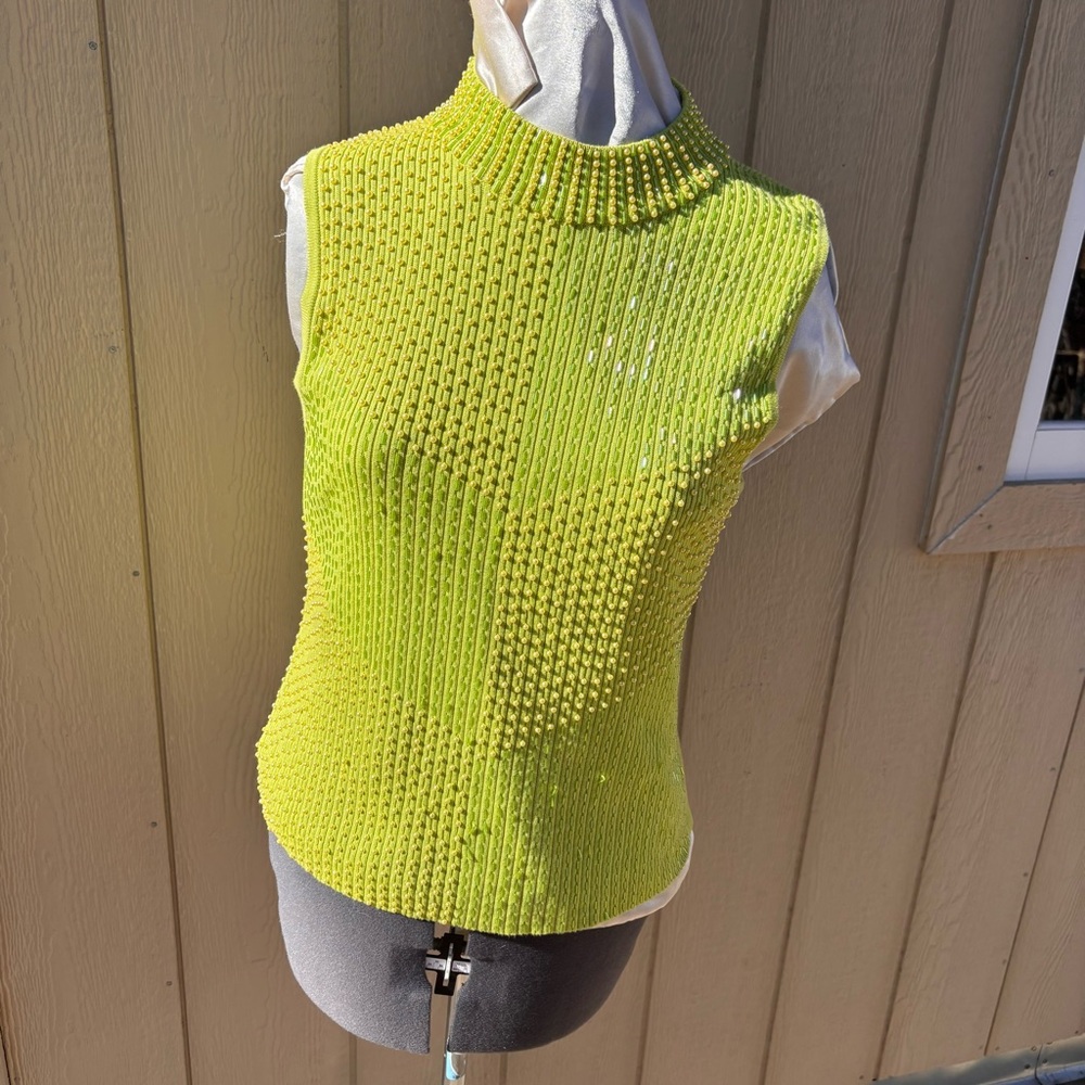 Sideffects of California Green with Pearls & Bead Sleeveless Cotton Ribbed Top